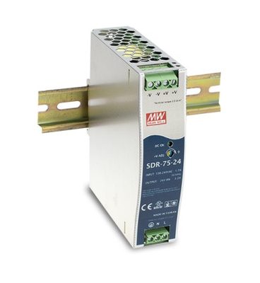 Fonte de alimentação 12V do trilho do ruído de SDR-75-24 Meanwell 24V 48V 85%-89%