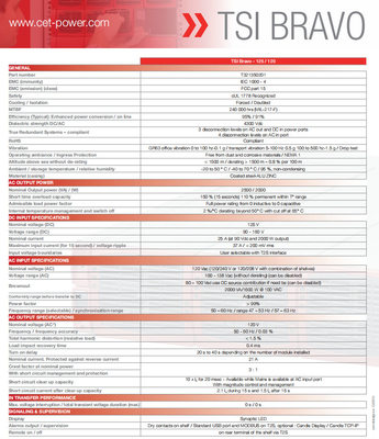 ETI CE+T Bravo125/120 com entrada AC extra 125Vdc 120Vac 2,5KVA 2,5KW P/N T321350201