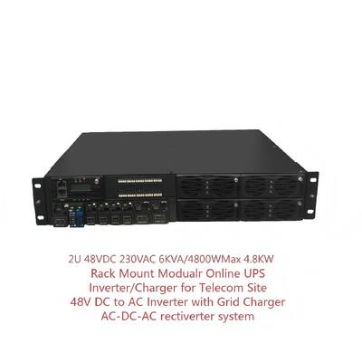 19 polegadas 2U 48VDC 230VAC 6KVA / 600W Rack Mount Modularr Online UPS Telecom rectificador inversor-carregador 2 em 1 para sites de telecomunicações.